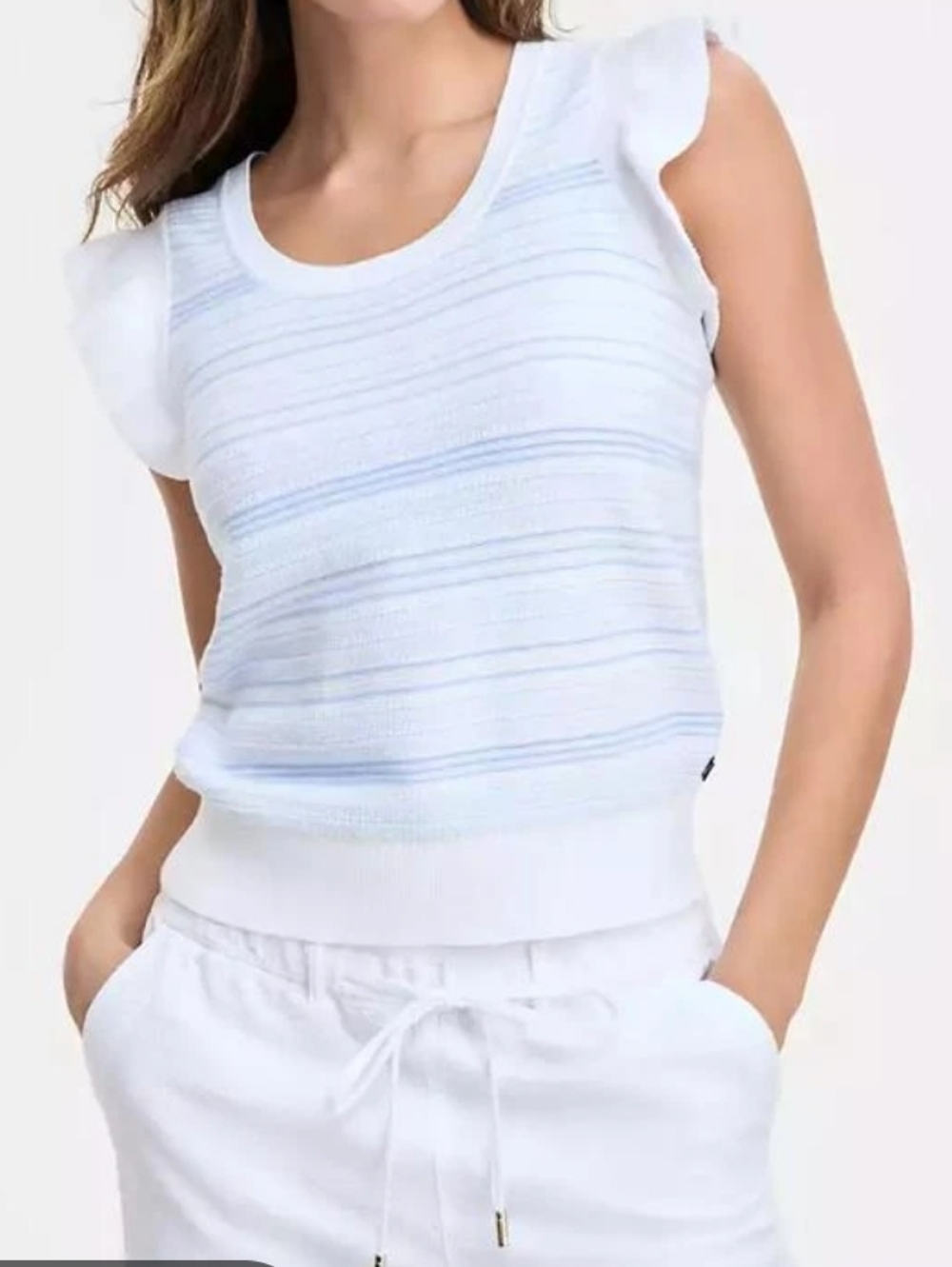 Nwt Nautica Women’s Light Blue Striped Knit Flutter Sleeve Top M